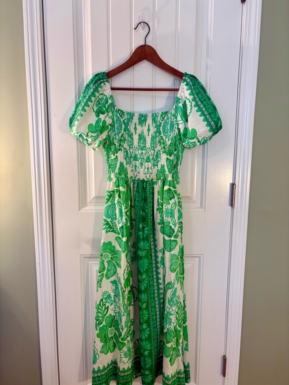 Umgee Green & Cream Floral Smocked Maxi Dress